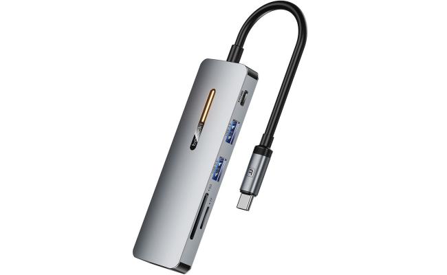 TOOCKI 6 in 1 USB-C HUB Type-C to HD 4K USB3.0 PD 100W Fast Charging SD / TF Card Reader Dock Station - Grey